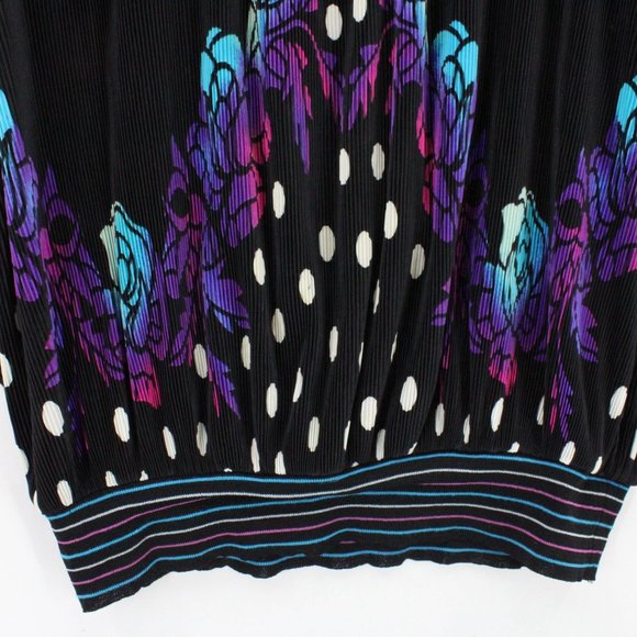 Vintage Virginie Paris Blouse Top Womens Black Art Graphic Nylon Size XL 80s - Picture 4 of 10